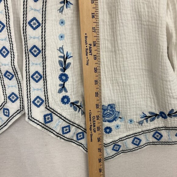 Cynthia Rowley White Blue Floral Embroidered Boho Open Front Duster Top 2X - Picture 5 of 9